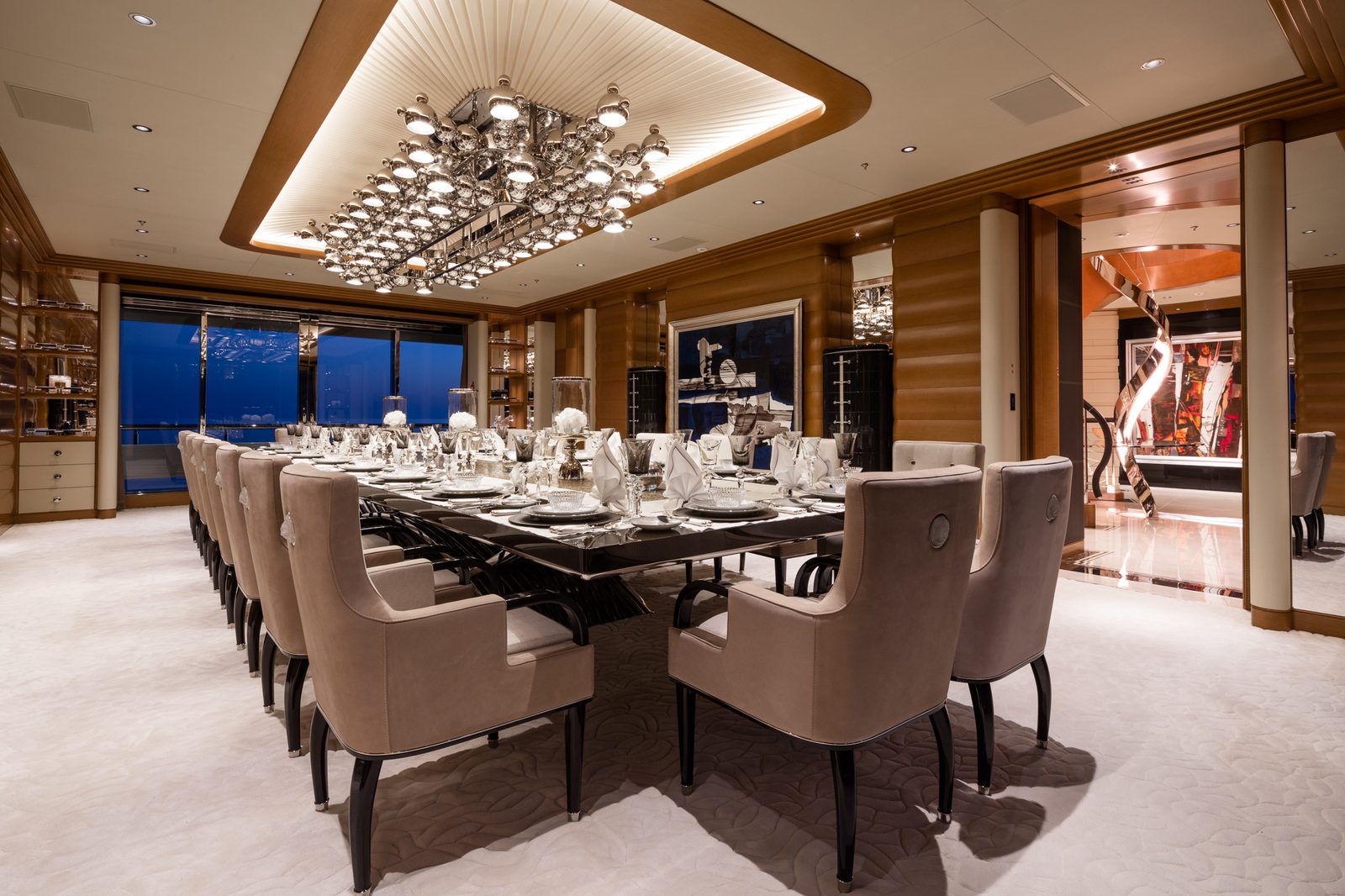 Luxury dining room aboard Honors Legacy